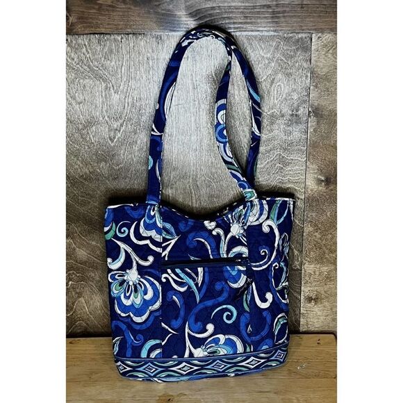 Vera Bradley Handbags - VERA BRADLEY MEDITERRANEAN BLUE FLOWERSSHOULDER PURSE TOTE BAG